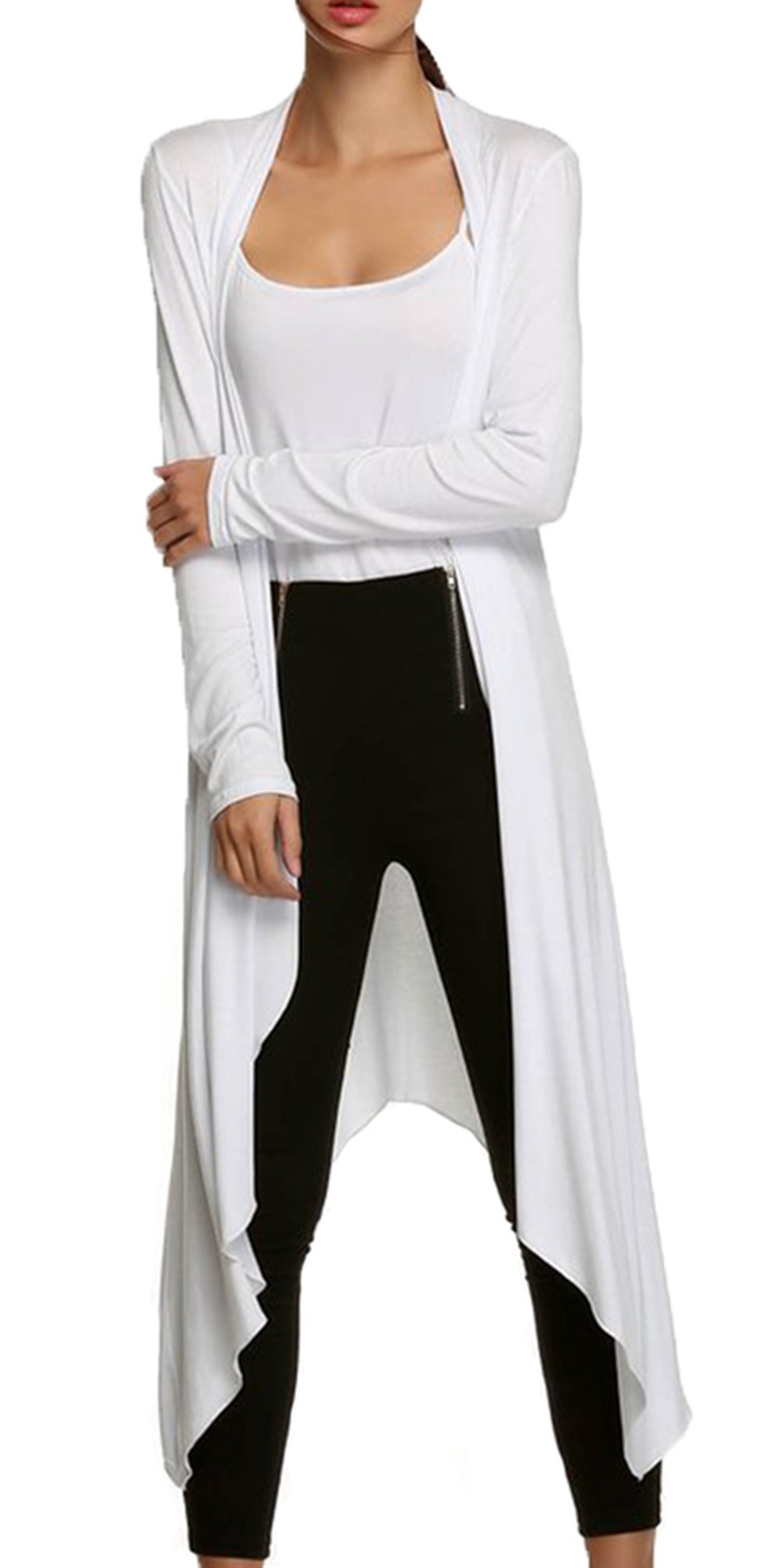 JusfitsuWomen's Long Sleeve Cardigan Waterfall Shape Open Front Jacket