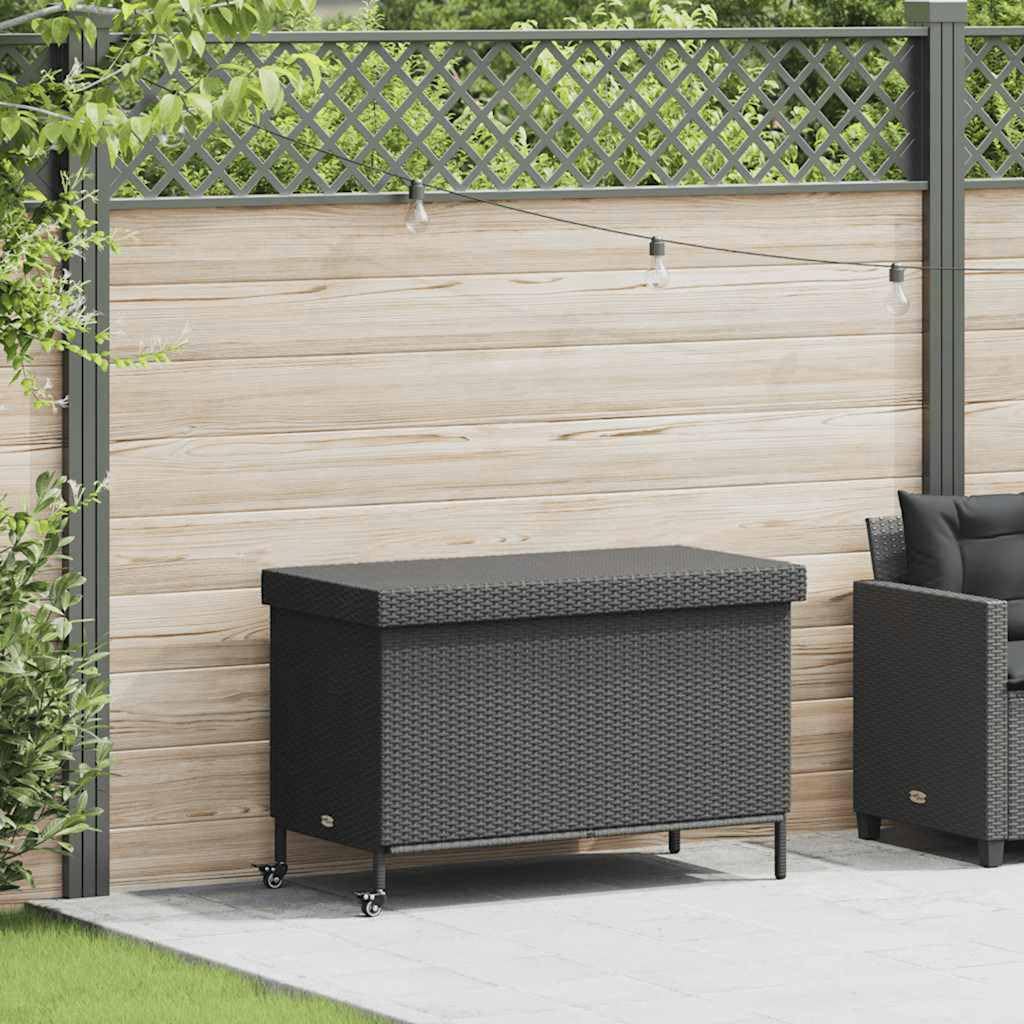 vidaXL Caja almacenaje jardín Ruedas ratán sintético Negro 110x55x73cm, Caja de Almacenamiento al Aire Libre, Almacenamiento de Cojines de jardín, Caja de Almacenamiento de Cojines