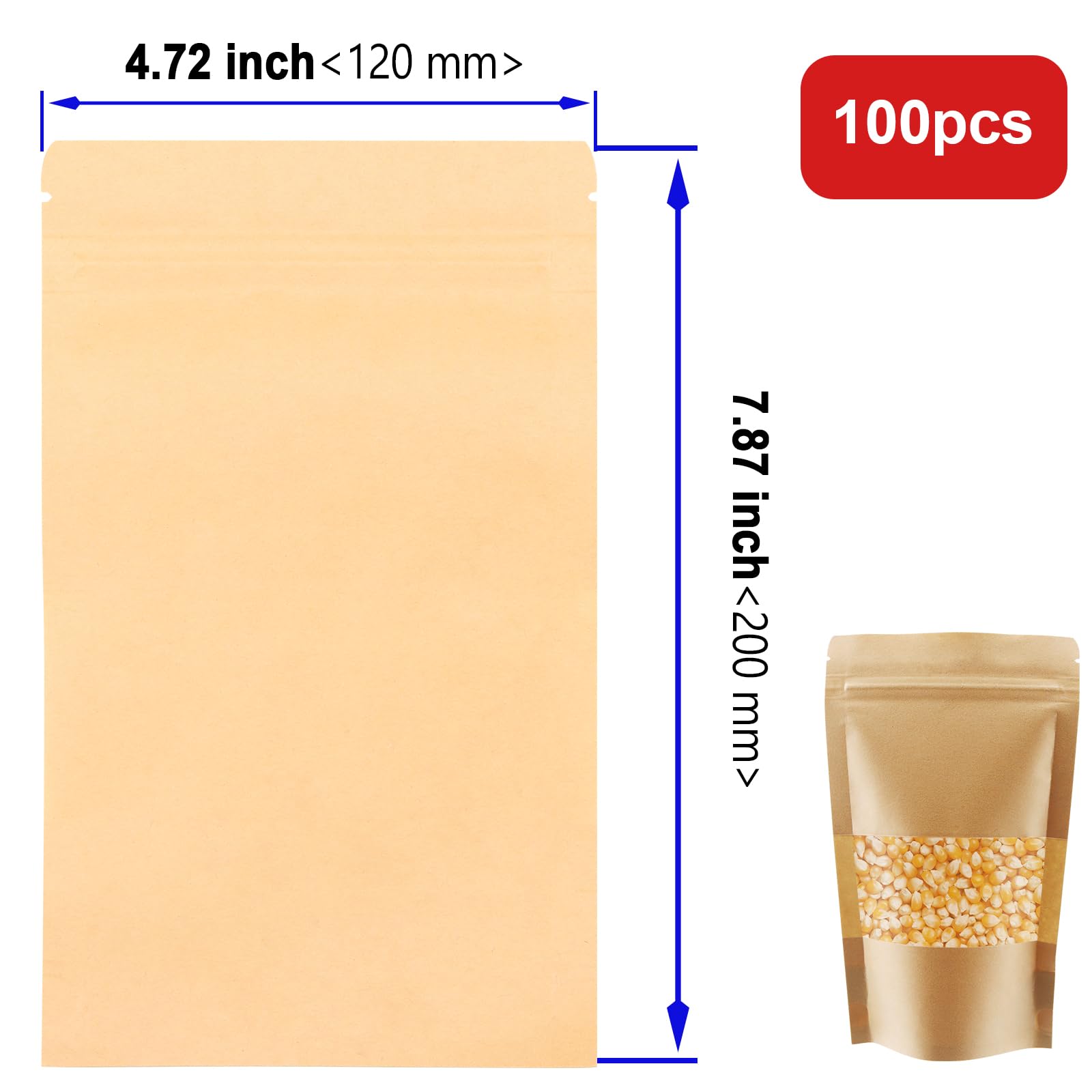 Sacchetti Carta Kraft Richiudibili Sacchetti Kraft In Piedi (Stand-Up) Con Finestra E Chiusura Richiudibile - Per Cibo, Regali, Snack Busta Kraft Impermeabile - Foto 6