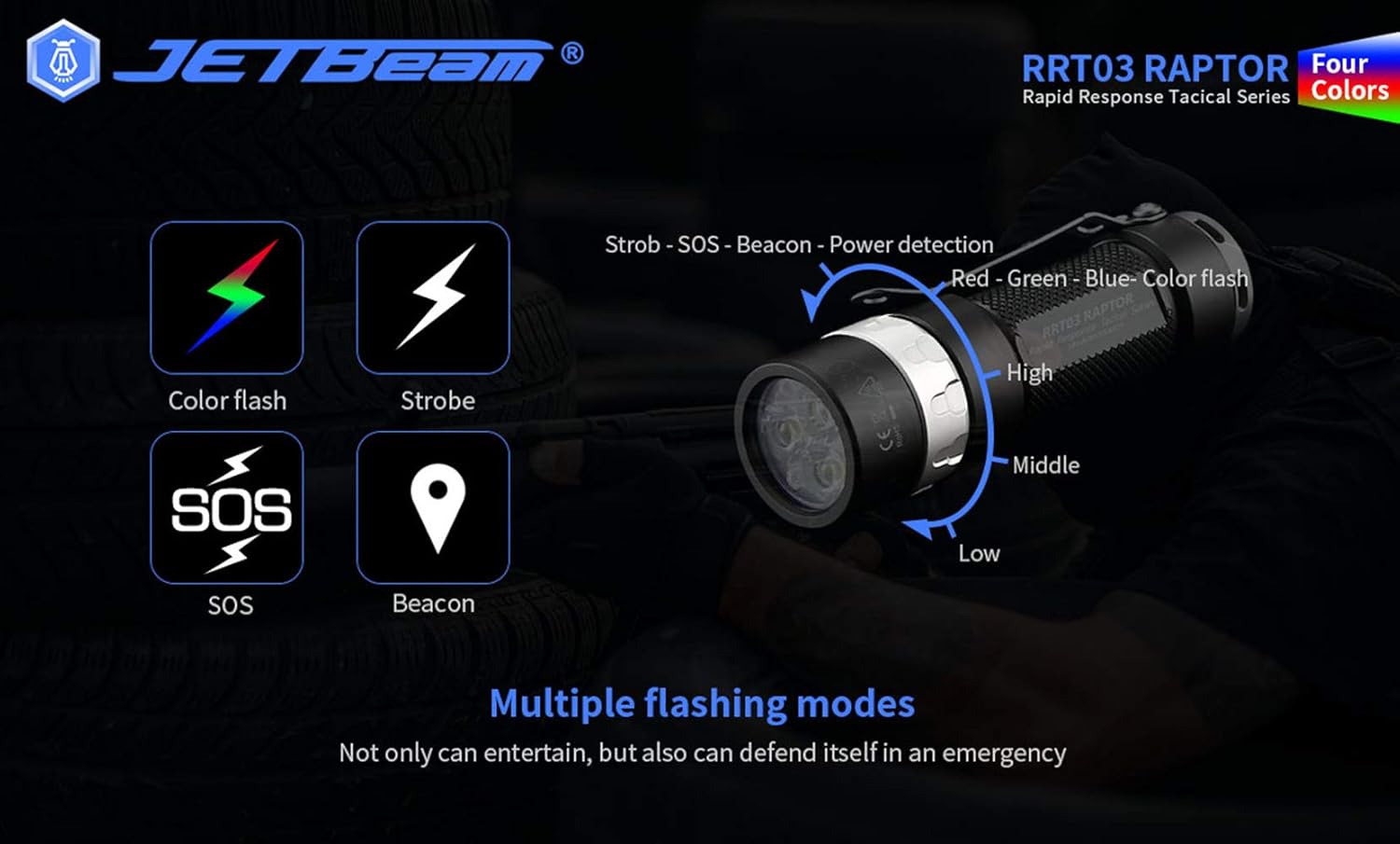Gеt Sресіаl Prісе JETBEAM JET-RRT03 RAPTOR Red Green Blue White Four-color Light Source Max. 1400 Lumen CREE XP-G3/Nichia 219C LED Rapid Response Tactical Flashlight 2 Extension Tubes Included (Nichia 219C-Warm light)