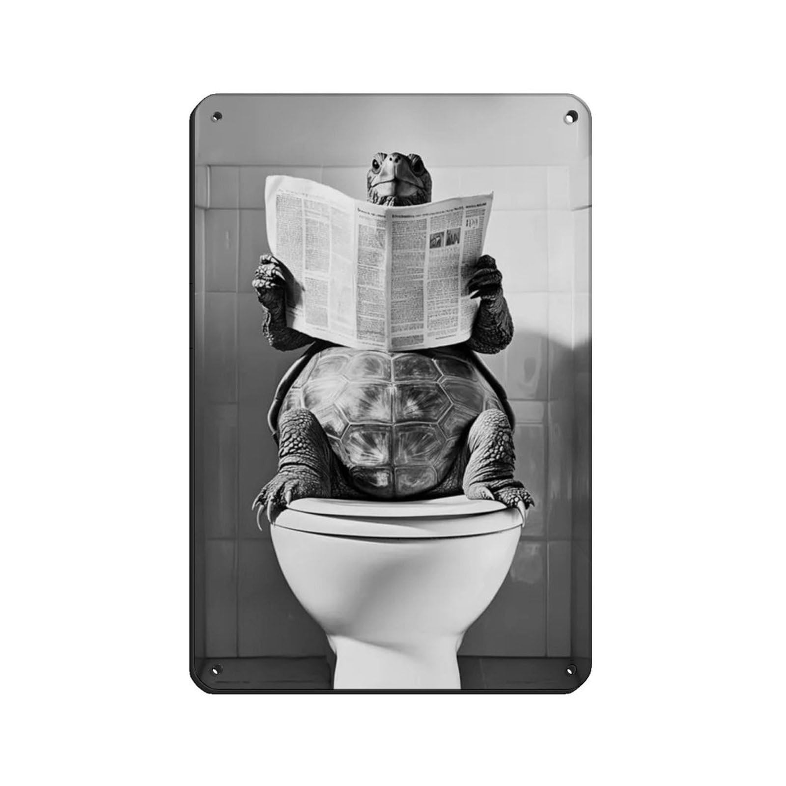 Turtle Sitting on The Toilet Reading A Newspaper Tin Sign Vintage Metal Pub Club Cafe Bar Home Wall Art Decoration Poster Retro 8x12inch(20x30cm)