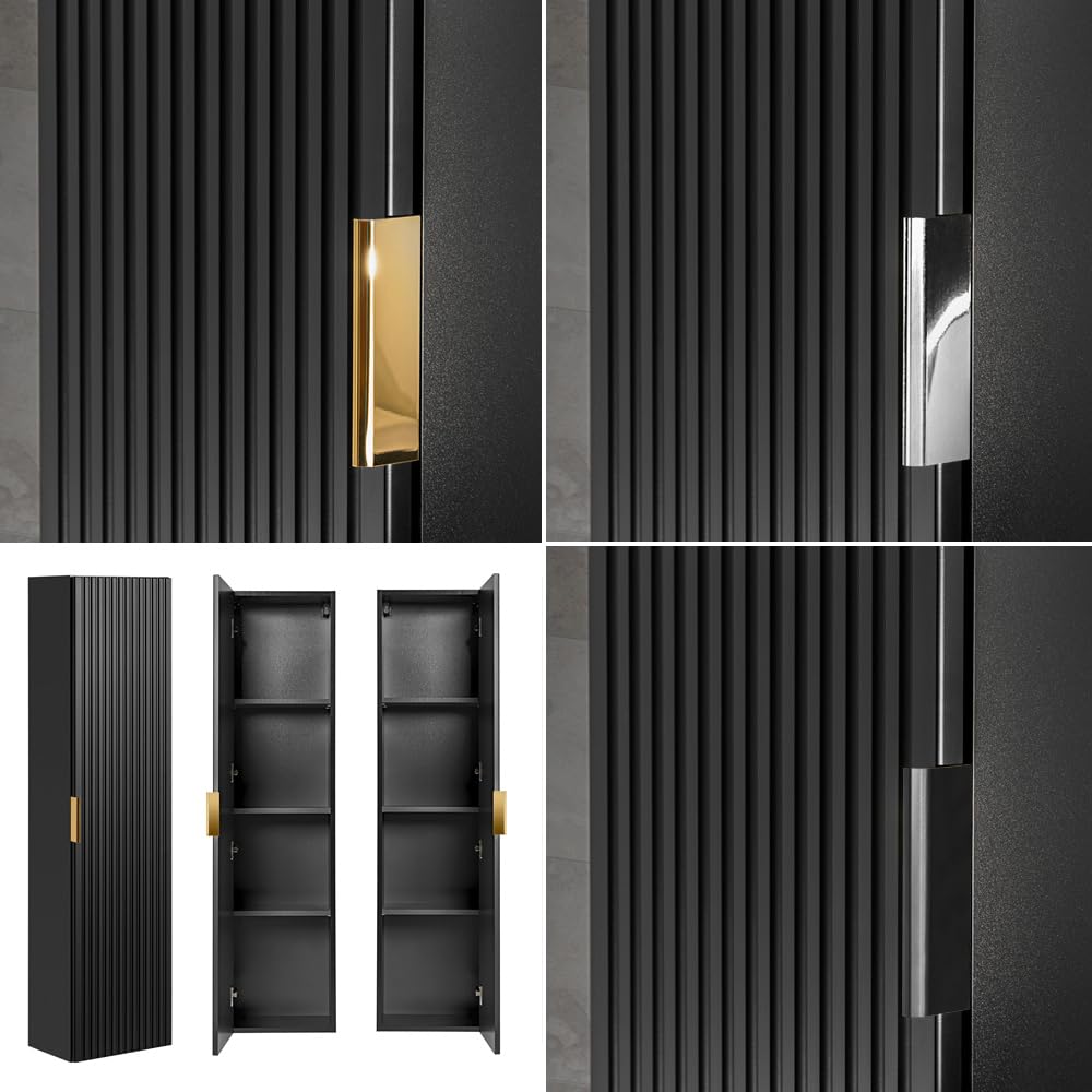 Lomadox Badezimmermöbel Badmöbel Komplett Set, matt schwarz Rillenoptik, 120cm Waschtisch mit Unterschrank, Keramik Waschbecken, LED-Spiegel, 2 Hochschränke, B/H/T 170/200/46 cm