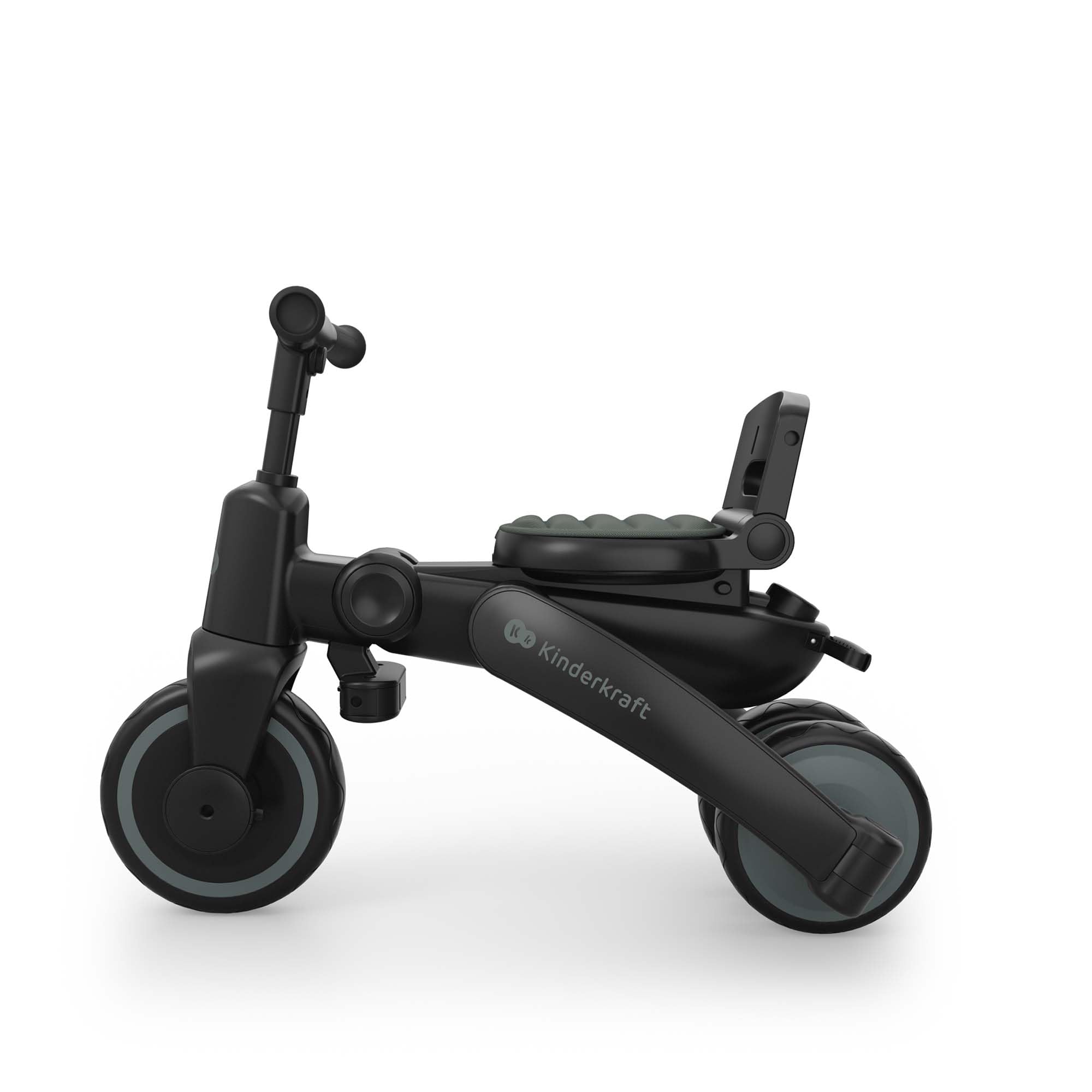 Kinderkraft JAZZ 3 triciclo pieghevole 9 mesi-25 kg, seduta 360°, semi-reclinabile fronte/retro, capotta UPF 50+ impermeabile, ruota libera, chiusura compatta, Verde