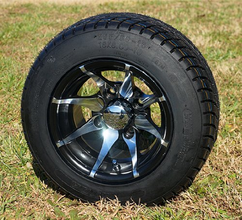 10" Kraken Golf Cart Wheels and Tires, Machined/Black, Set of 4