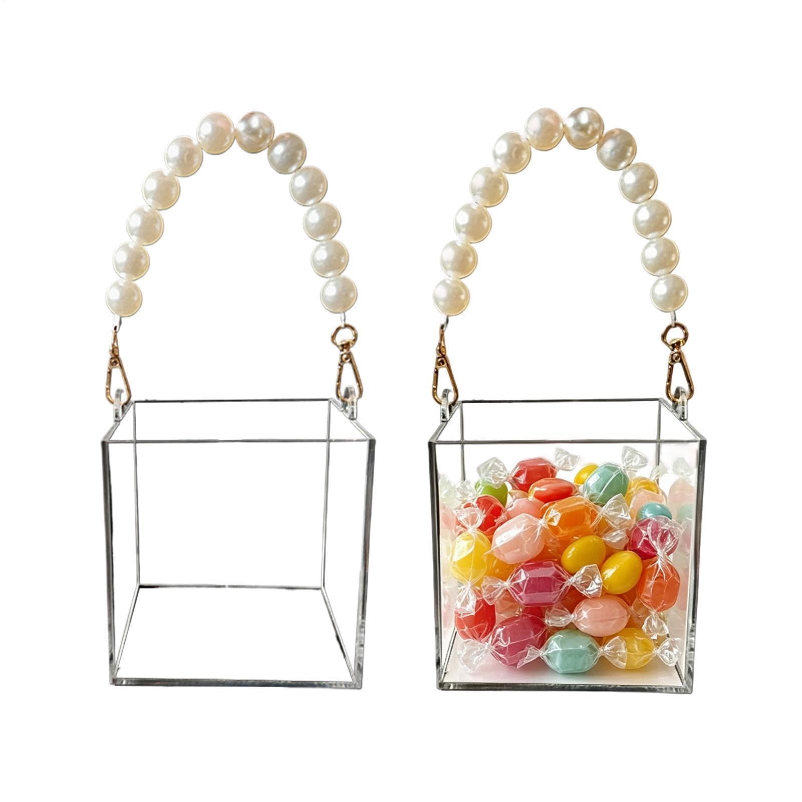 Cesta de flores acrílica transparente que no se rompe ni deforma con asa para niños