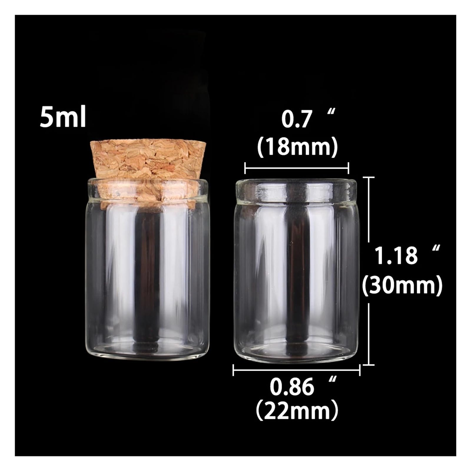 yingyingjia 50 Stück Reagenzgläser Mit Korken, Durchmesser 22 Mm, Glasflaschen, Terrarium, Glasgefäße, Fläschchen, DIY, Hochzeitsbasteln, Gastgeschenke(5ml-22x30mm)