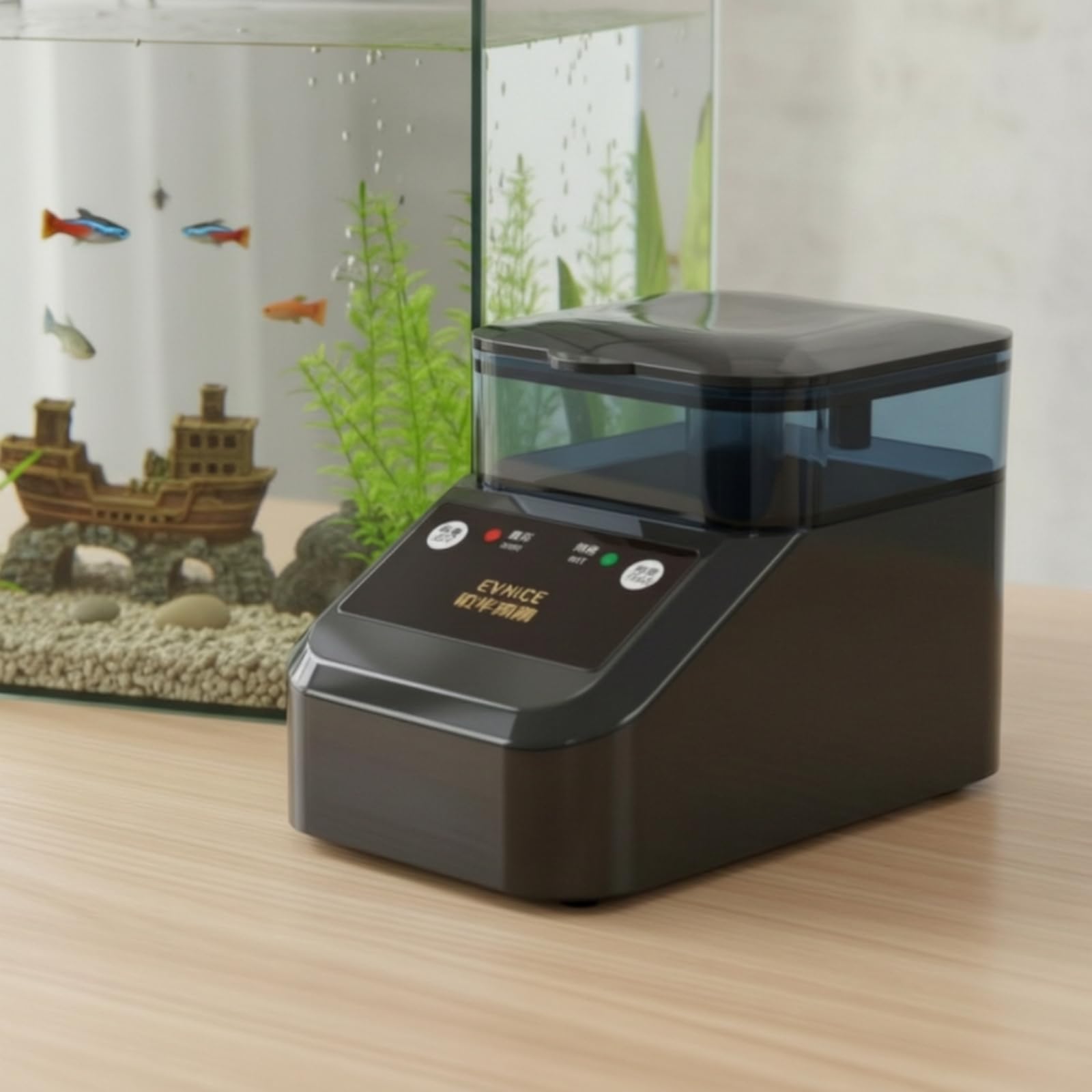 predolo Aquarium Futterautomat Automatisch Fischfutterautomat WLAN Fischfutterspender für Aquarianer, Schwarz, 400ml