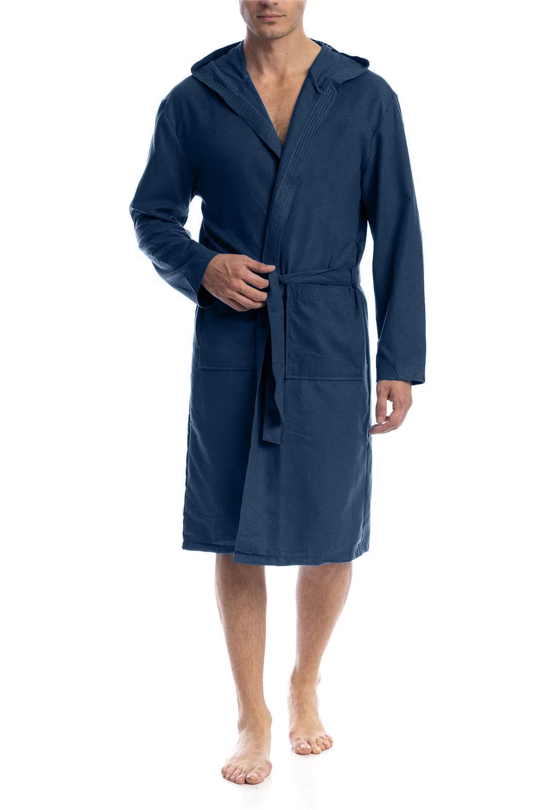 Albornoz de microfibra para hombre y mujer con capucha, bolsillos y cinturón, ligero y suave