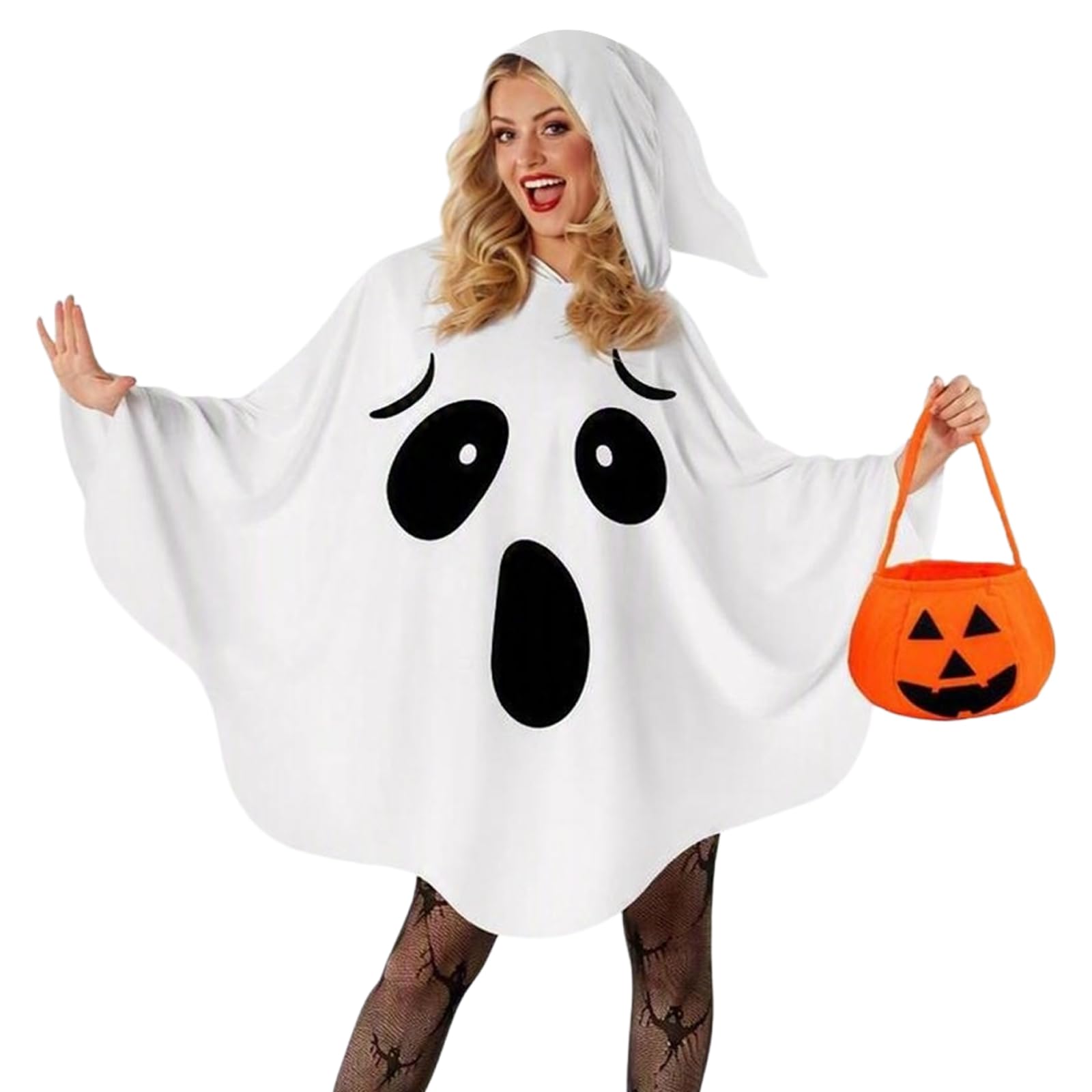 OKMIJN White Ghost Cape with Hood, Womens Halloween Costume Adult, Ghost Costume, Halloween Costumes Adult Ghost Costume Women, for Cosplay Dress Up Festival, One Size