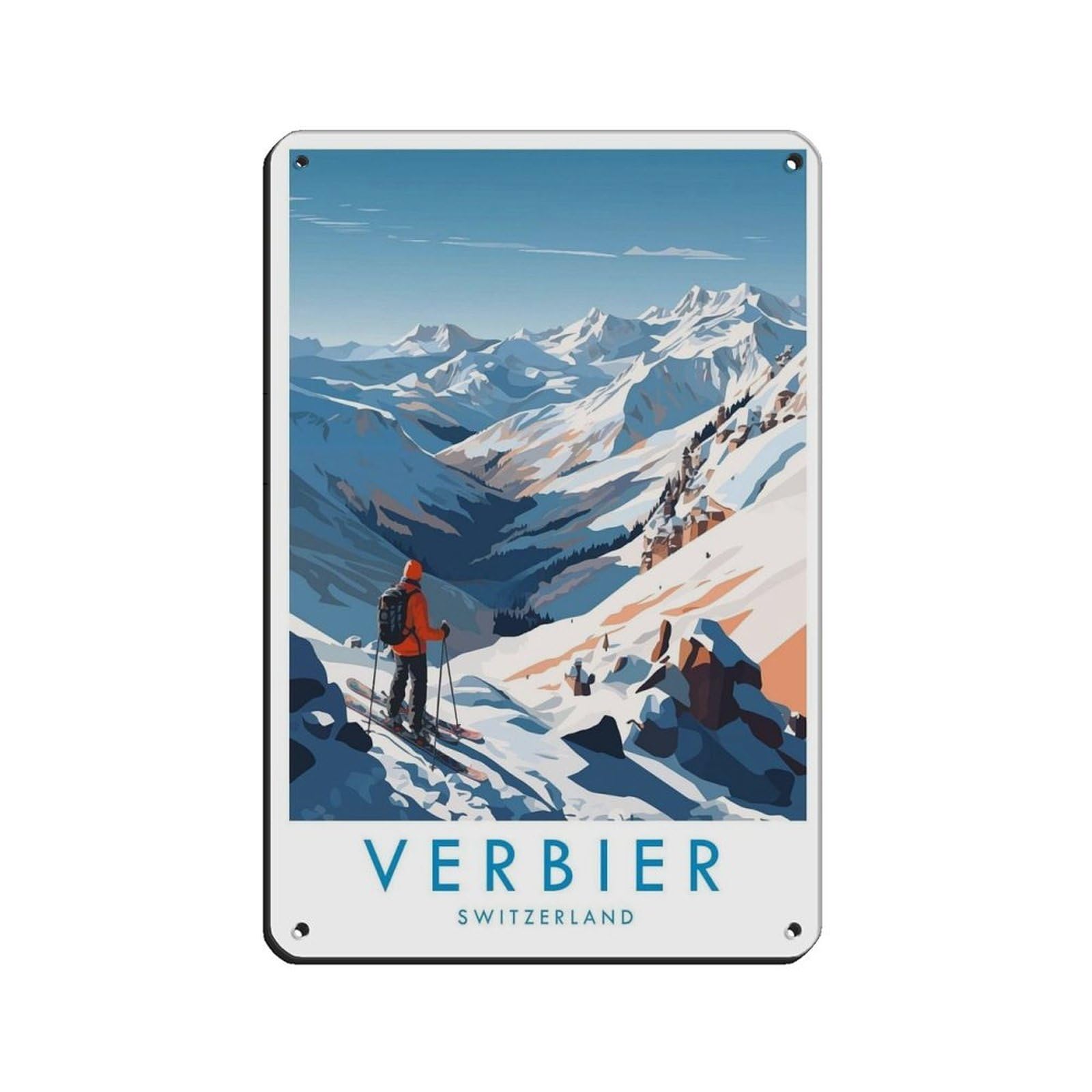 Verbier Travel Poster, Switzerland, Travel Decor Tin Sign Vintage Metal Pub Club Cafe Bar Home Wall Art Decoration Poster Retro 8x12inch(20x30cm)