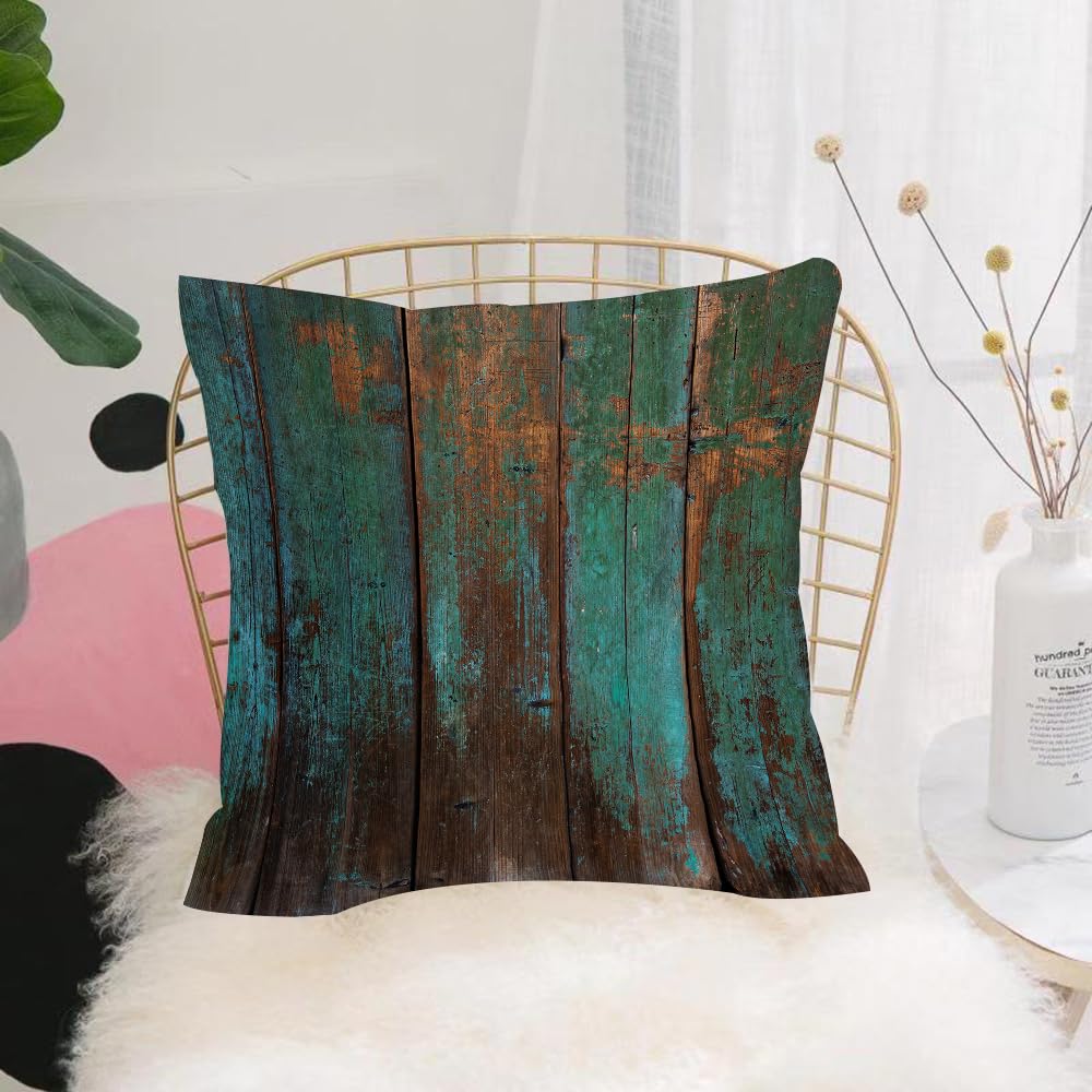 HYMSXW Cushion Cover,Throw Pillow Case Home Decorative for Living Room Bedroom Sofa Chair 20X20 Inch,Country Rustic Distressed Teal Green Barn Wood,Pillowcase 50X50cm
