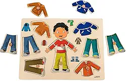 Tabuleiro Educativo Infantil de Vestir Premium, Brinquedo de Madeira, Jogo de Encaixar Troca de Roupas, Felix Magazine (Menino)