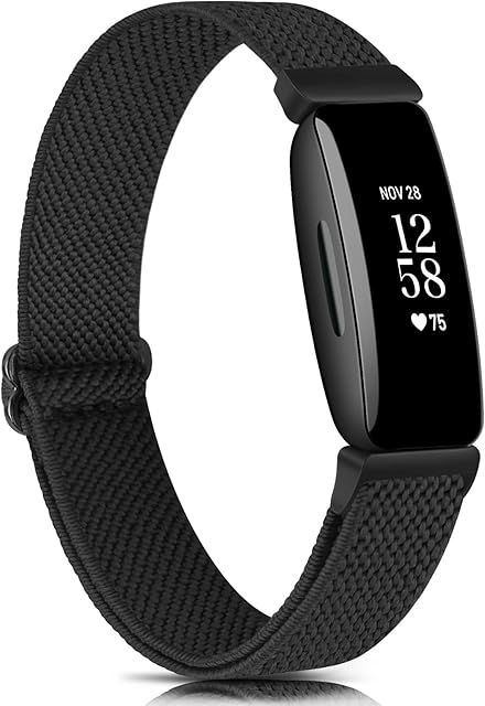 Wanme Adjustable Elastic Watch Strap Compatible with Fitbit Inspire 2/Fitbit Inspire/Inspire HR, Soft Breathable Nylon Sport Band Stretchy Replacement Wristband Women Men (Black)