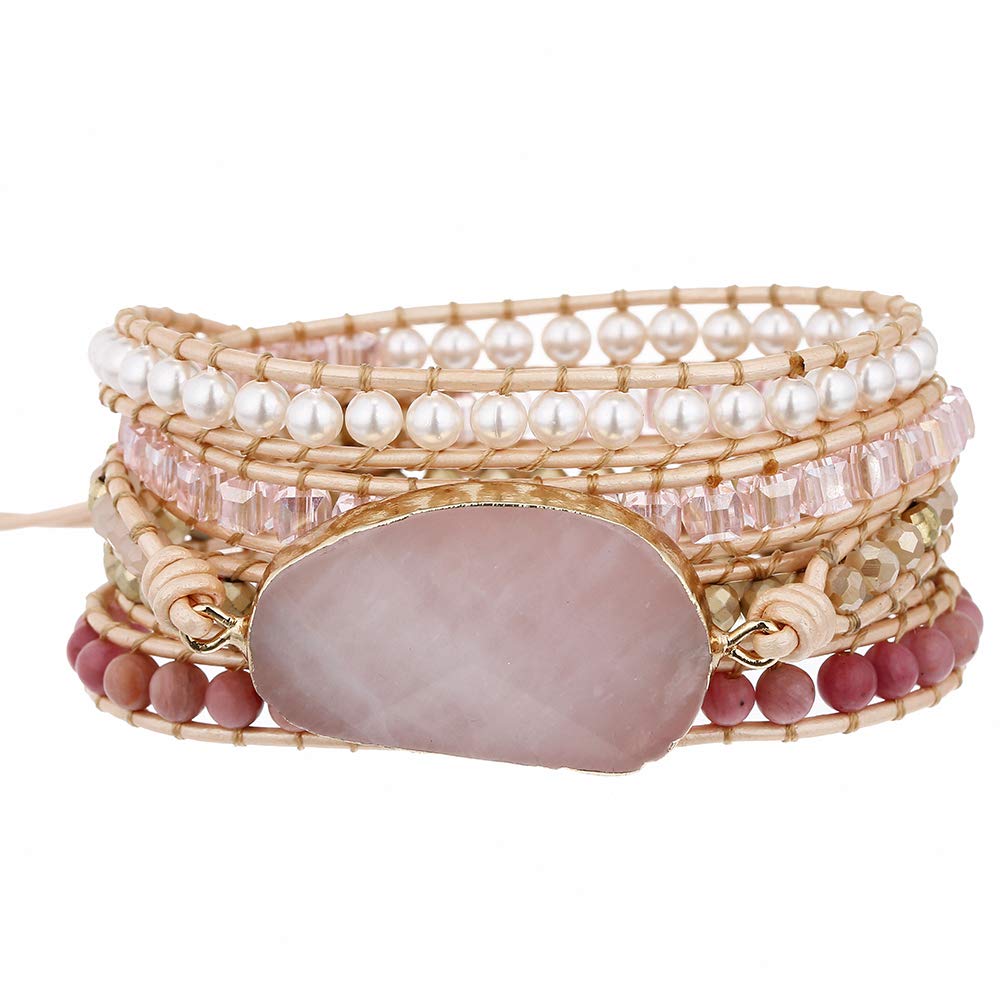 Plumiss Women Boho Handmade Natural Stone Crystal Leather Bead Wrap Bracelets Collection - Image 2