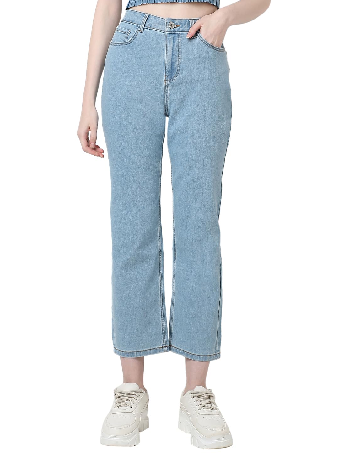 Vero Moda Women's Straight-Fit High Waist Jeans | Everyday Casual Denim for Women in blue