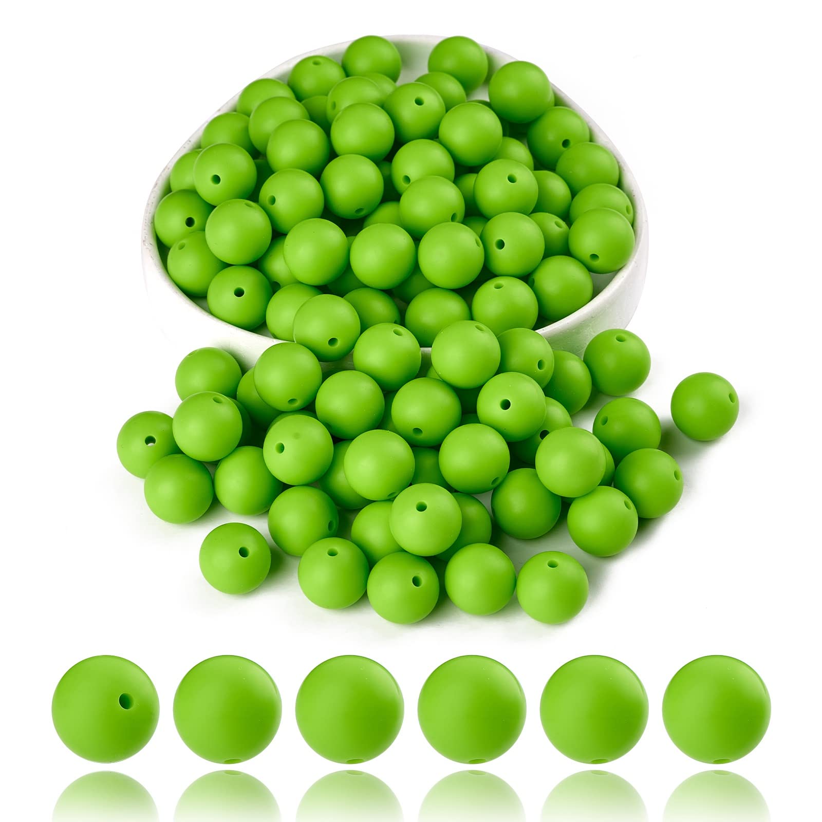 BEEFLYING 100 Pieces Silicone Beads 15mm Round Rubber Focal Bead Loose Spacer Beads for Keychain Making Pen Bracelet Necklace Jewelry DIY Craft (Yellow Green)