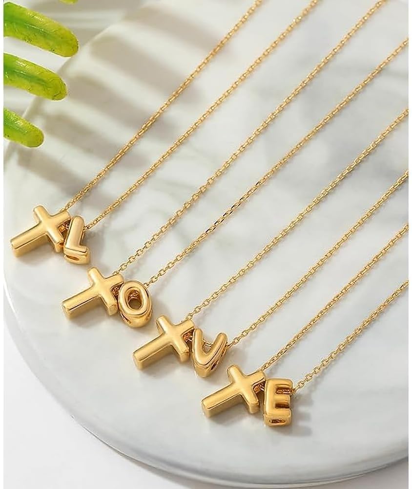 Seamido Cross Gold Initial Necklace for Women, Waterproof 14K Gold Plated Dainty Bubble Letter Necklace Samll Cross Chain, Simple Trendy Name Choker Personalized Jewelry for Her Birthday - Image 5