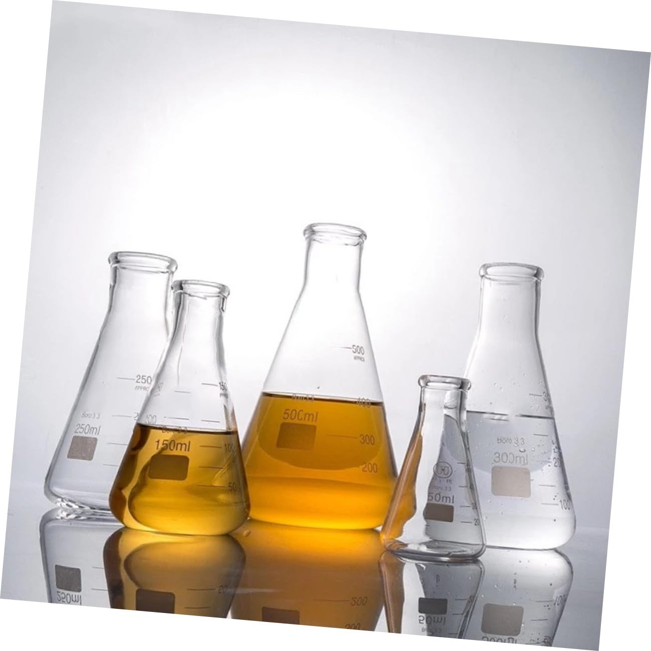 VILLCASE Erlenmeyerkolben Wissenschaftliche Schmale- Mund Glas Erlenmeyerkolben Set 3 Größen 100Ml 250Ml 500Ml 3. 3 Borosilikatglas mit Gedruckt Graduation