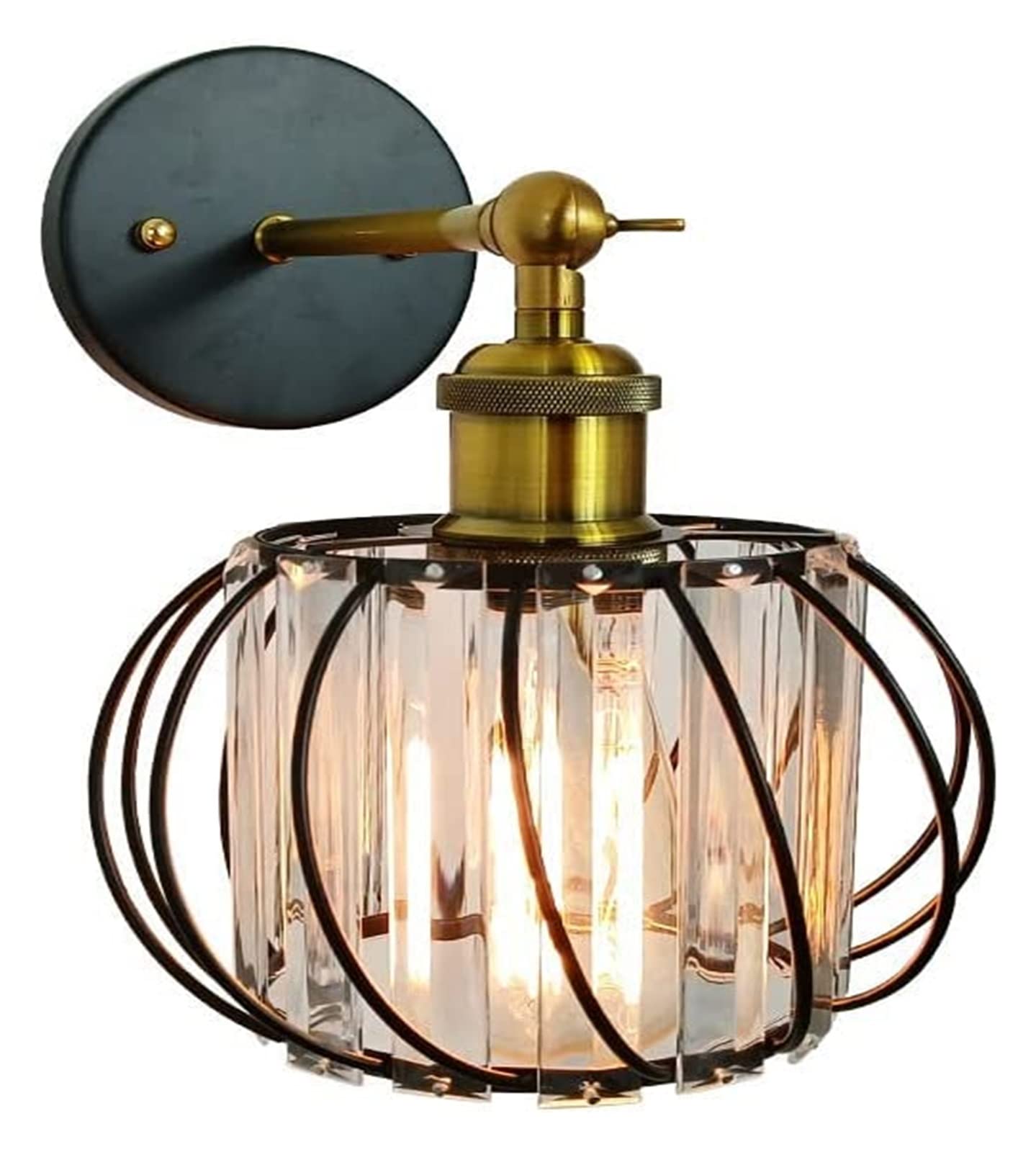 KBUUKYYXouy Wall Lamp Light Crystal Wall Light Retro Wall Sconce Black Wire Cage Wall Lamp, Industrial Wall Mount Lighting Fixture, Elegant Wall Sconces for Living Room Bedroom Farmhouse Hallway