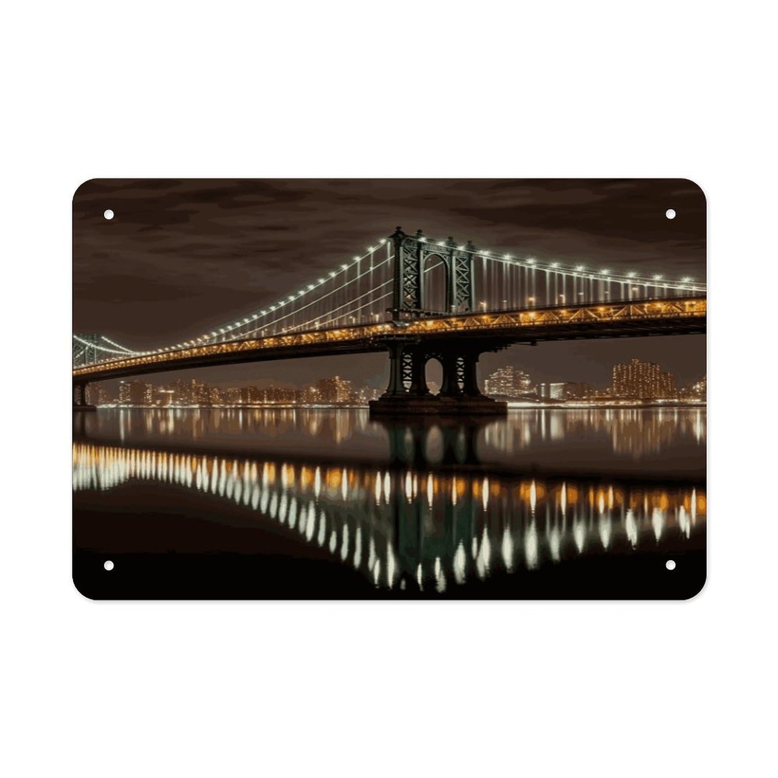 Fekiloot Style New York Manhattan Bridge Night Metal Signs Wall Art Tin Sign