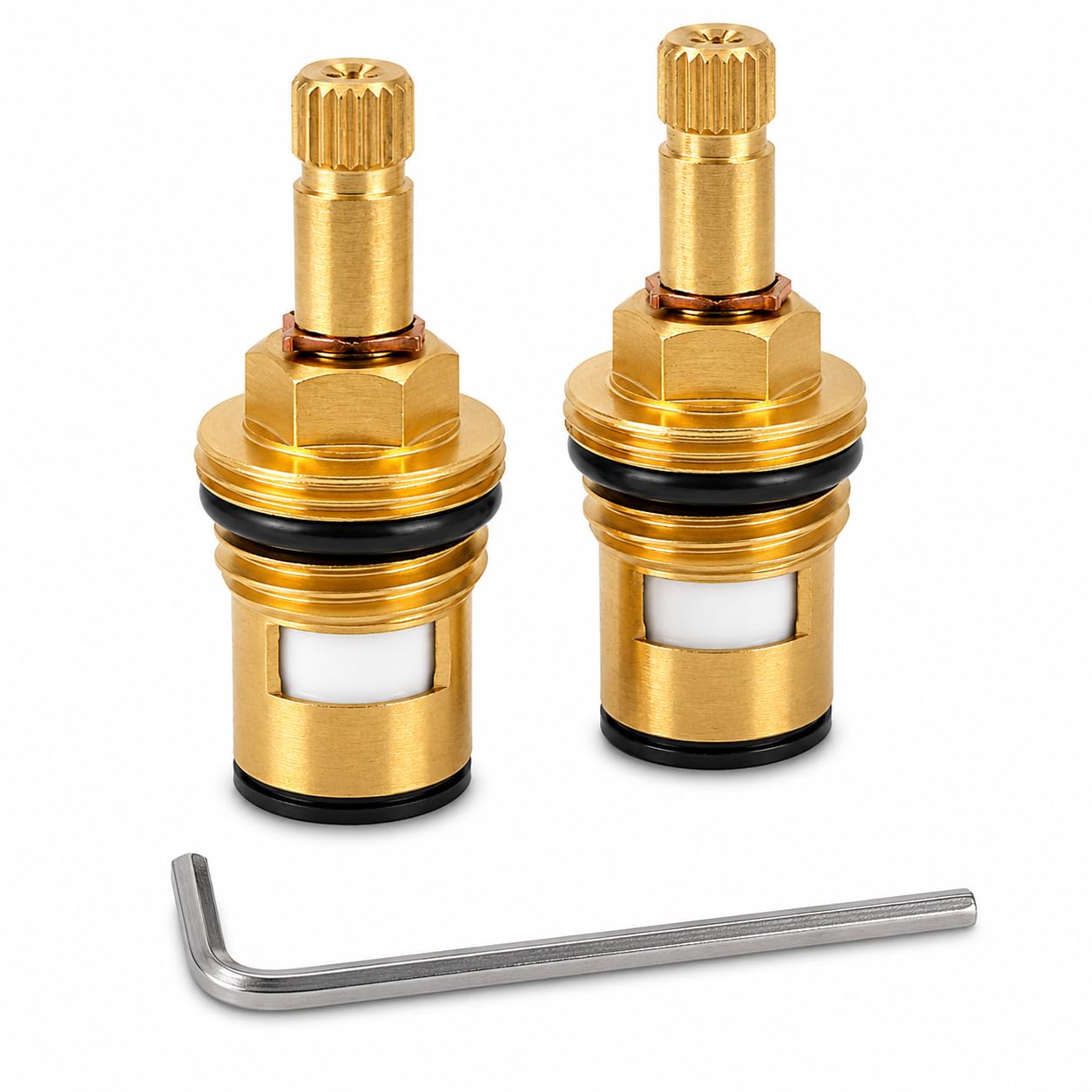 brass ceramic disc cartridge quarter turn 1/2 inch tap spindle with allen key for hot cold water faucet bathroom kitchen tap valve replacement leak resistant pack of 2
