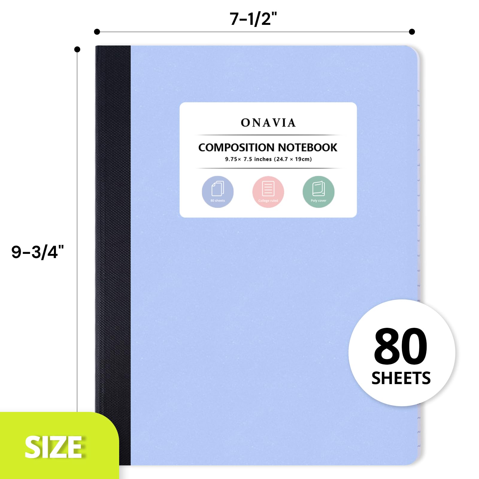 ONAVIA Confezione da 12 quaderni per la scuola, a righe da college, 24,5 x 19,8 cm, 80 fogli ciascuno, rilegatura cucita, quaderni scolastici sfusi, rosa