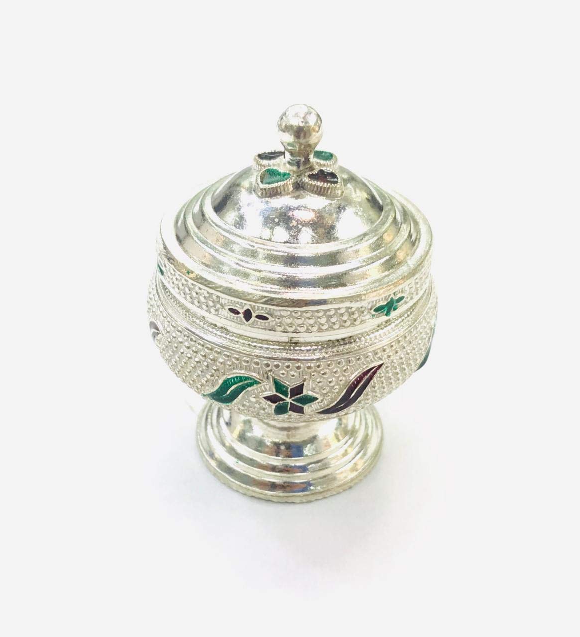 Silver Designer Peacock KumKum/Sindoor Dabbi for Daily Use and Pooja (Bharani or Karanda) (Design 1)