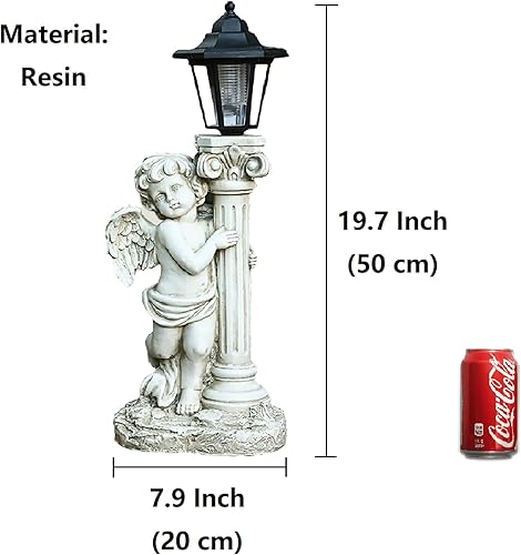 Miniatura 2 de Estatua de ángel con luces solares (izquierda) de 19.7 pulgadas, estatua solar de jardín de ángel para exteriores con pilar de Roma para decoración