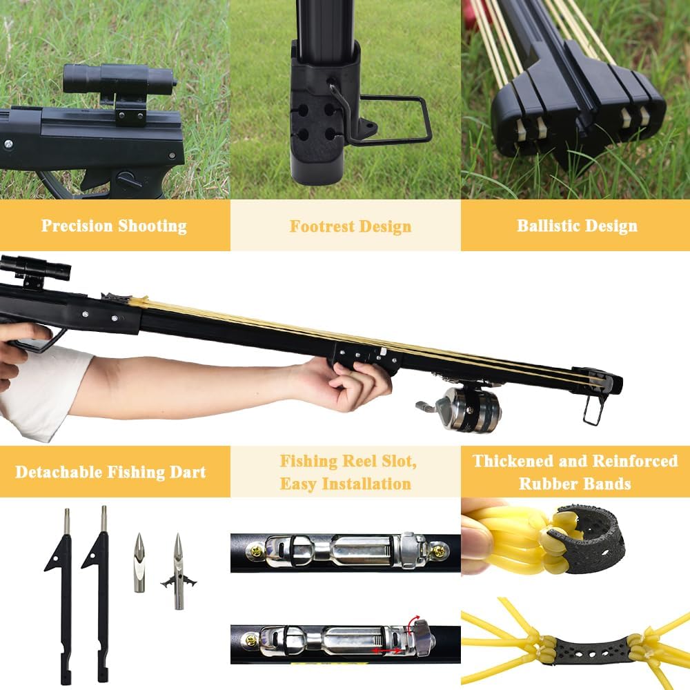SUFFUSE Fishing Slingshot, Folding Professional Slingshot Rifle for Adults, Pole Sling Shot Catapult Set with Reel and Fish Darts Suitable for Hunting and Casual Entertainment