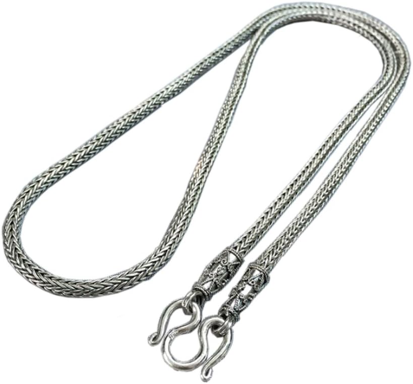 925 Stering Silver Bali Weave Chain Link 4.2 mm. x 26" inch (66 cm.) Womens/Mens Necklace Black Oxidized Silver Jewelry Thailand [Code :AC48]