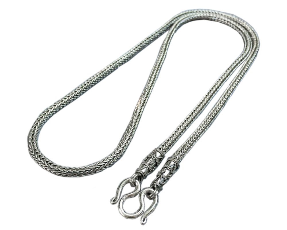 925 Stering Silver Bali Weave Chain Link 4.2 mm. x 26" inch (66 cm.) Womens/Mens Necklace Black Oxidized Silver Jewelry Thailand [Code :AC48]