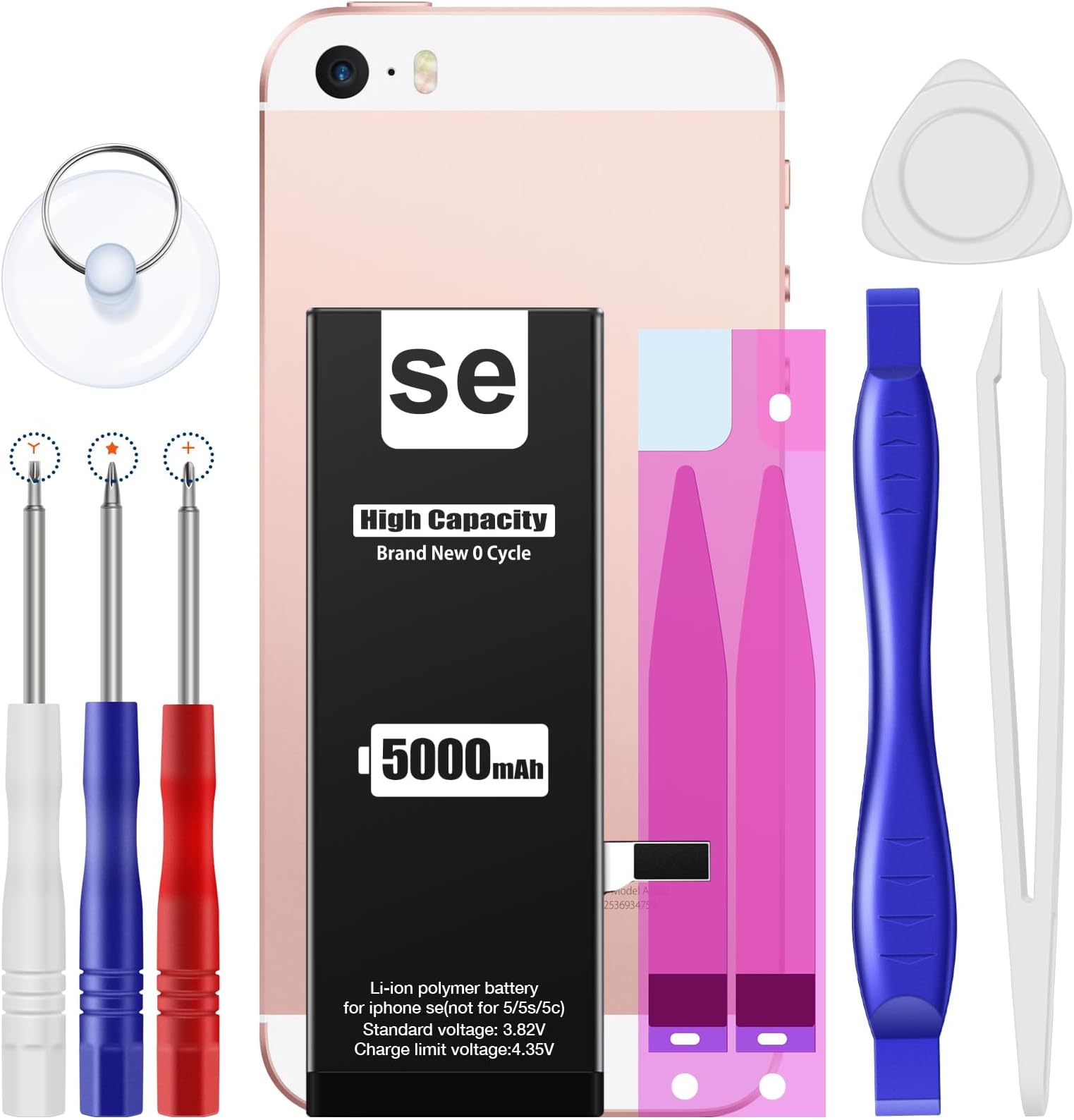 (5000 mAh)Battery for iPhone SE 2016 1st Generation (Screen Size:4inches),(Model A1723 A1662 A1724) High Capacity Than Others Replacement Battery with CompleteRepair Tool Kit and Instructions.22