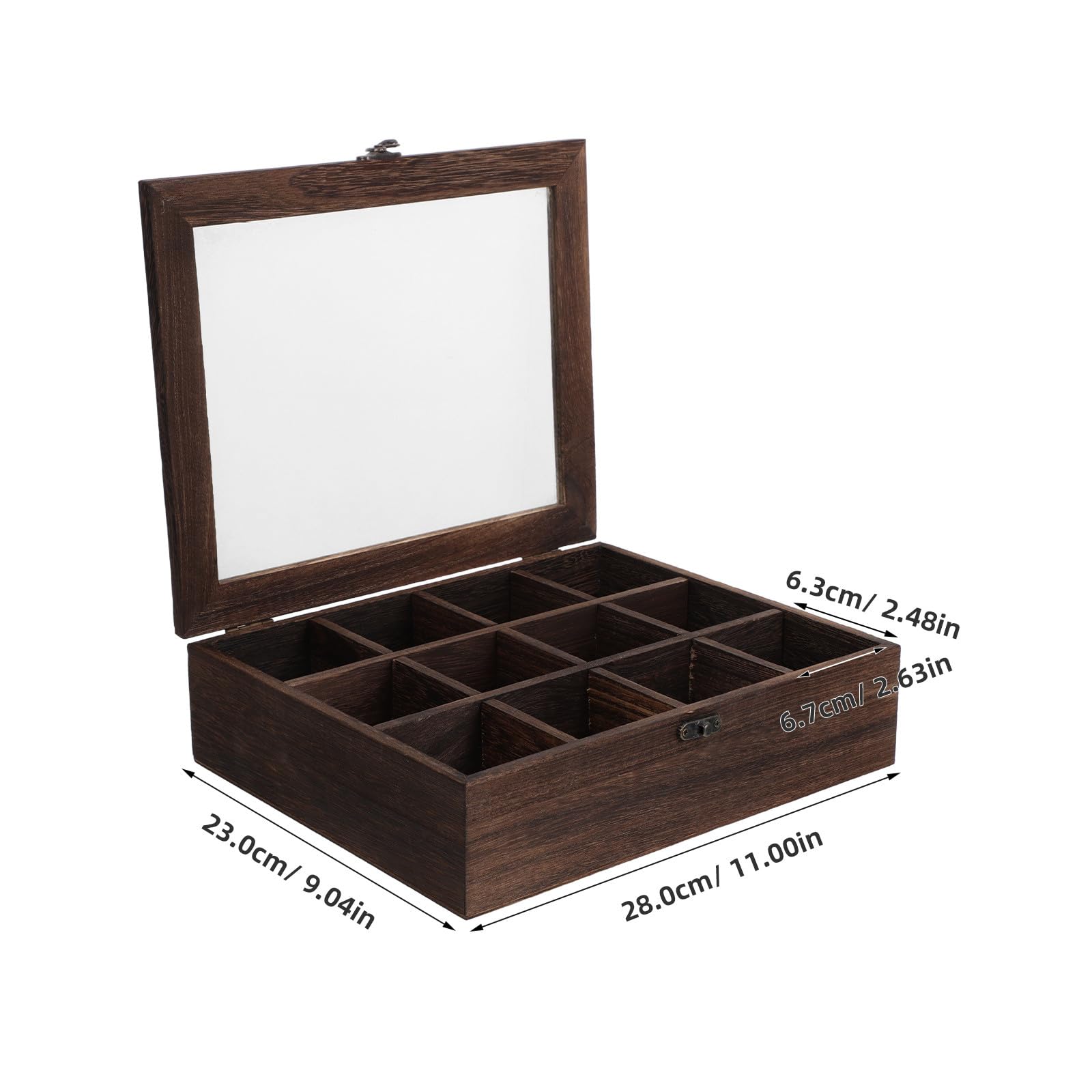 Gadpiparty Organizador de Bolsitas de Té de Madera | 12 Compartimentos para Encimera | Portapaquetes de Té con Tapa Transparente | Contenedor Decorativo de Madera para El Hogar Y La Oficina de 28 X