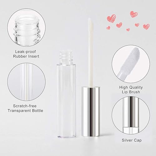 Miniatura 5 de GTHER 10 recipientes vacíos de brillo de labios de 0.3 fl oz con varita, botellas de bálsamo labial recargables, contenedor de muestra de lápiz