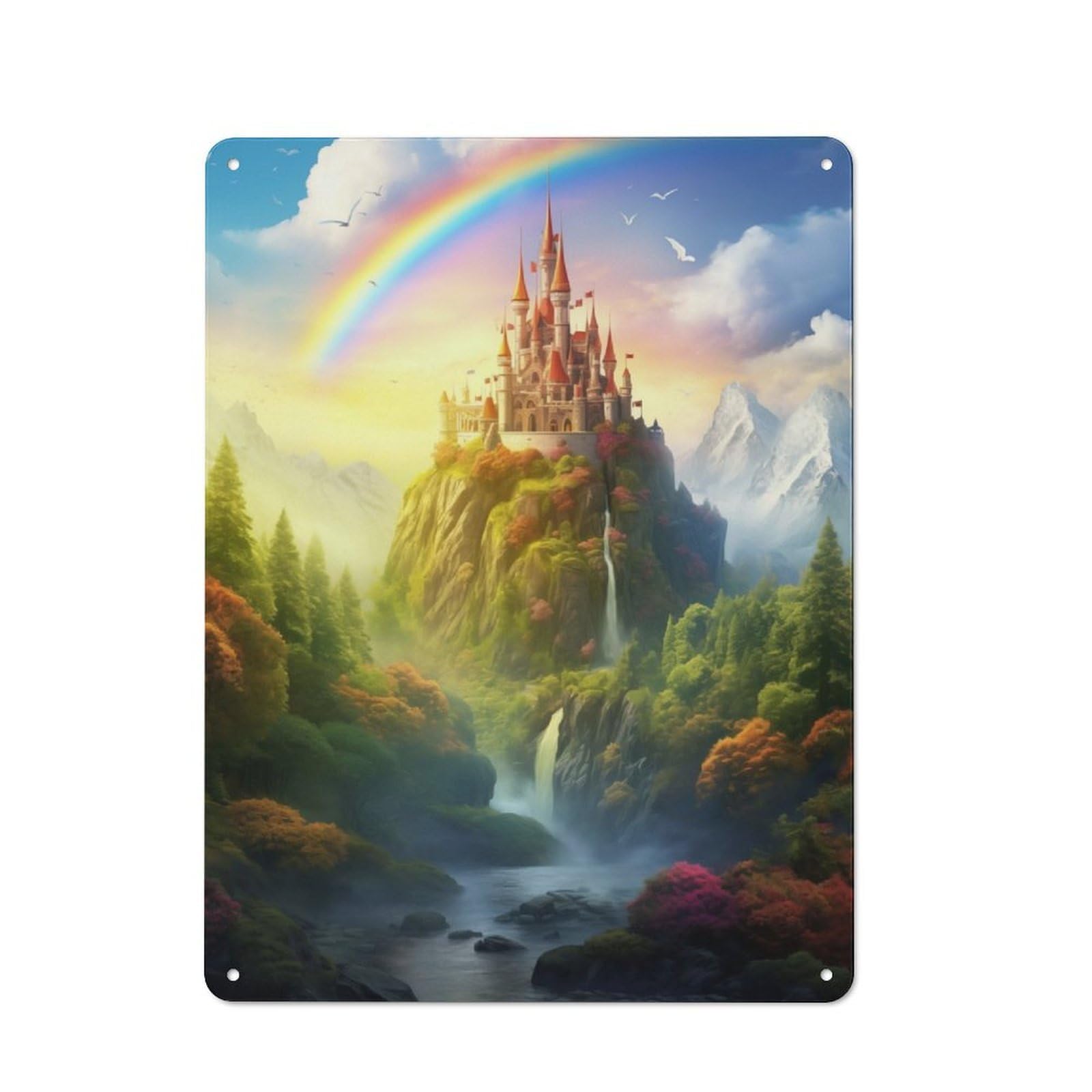 Junmoney Epic Rainbow Castle Bistro Style Bistro Metal Sign 40X30cm Featuring Shop Wall Decor For Takeaway, Bar, Kitchen Or Counter Area