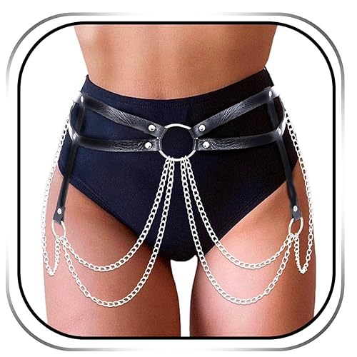 Reetan Punk Leather Body Chains Black Waist Chain Layered Nightclub Ring Belt Belly Chains Rave Party Body Jewelry Accessories for Women - C