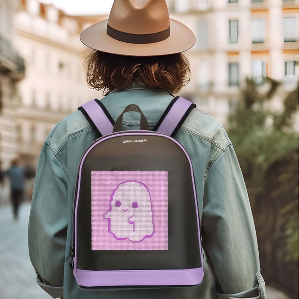 Crelander Zaino a LED, piccolo zaino per computer portatile con schermo programmabile, piccola borsa a tracolla intelligente dinamica moda per ciclismo viaggi Daypack App Control, 12 pollici