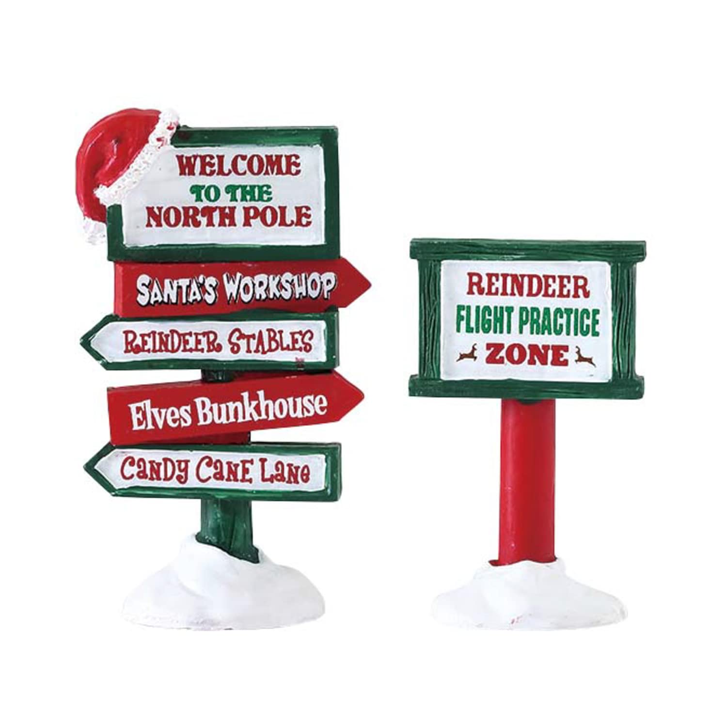 Lemax Red - North Pole Signs - Set Of 2 - Decorative Signs - Resin - 2.75 X 3 Inches