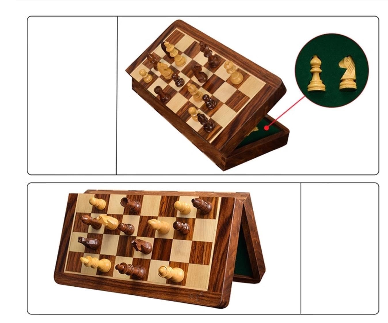Zestaw Szachowy Zestaw Szachów Składane Szachy Magnetyczne Z Pamięcią Wewnętrzną Elementy Szachownicy Litego Drewna Szachownica Gra(25cm)