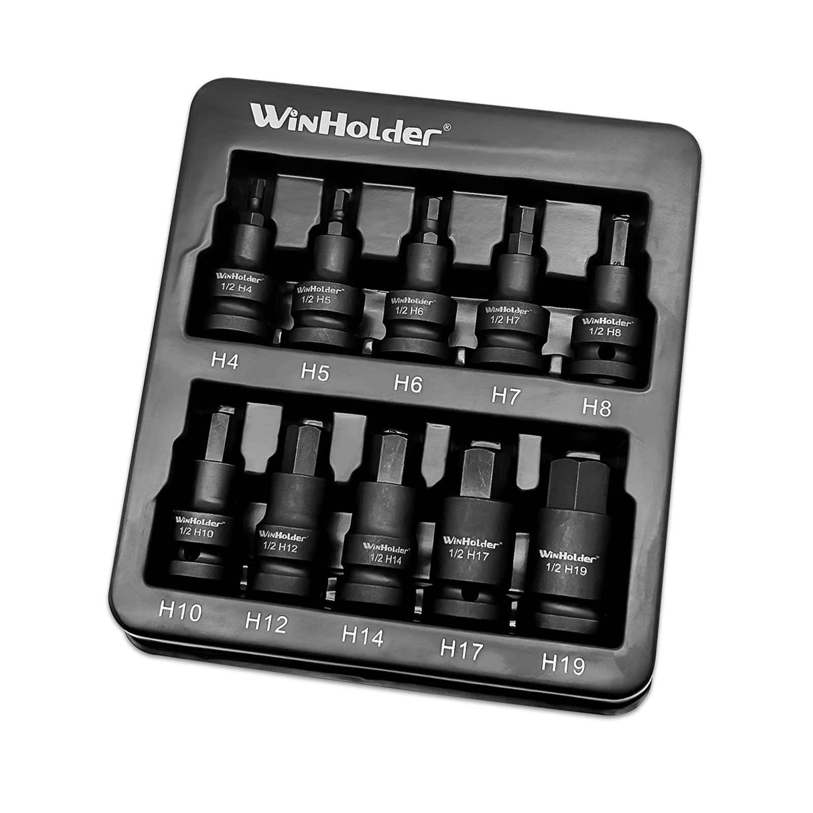 WinHolder 10Peices Impact HEX BIT Socket Set H4-H19 1/2" Drive 4mm to 19mm Tools - Image 3