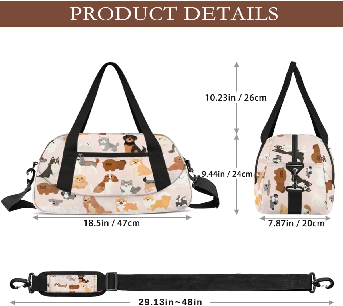 Dog Duffle Bag for Girls, Cute Kids Overnight Bags Pink Girls Dance Bag Lightweight Water Resistant Foldable Dog Paws Sports Gym Bag Weekender Overnight Sleepover Carry On Travel Bag