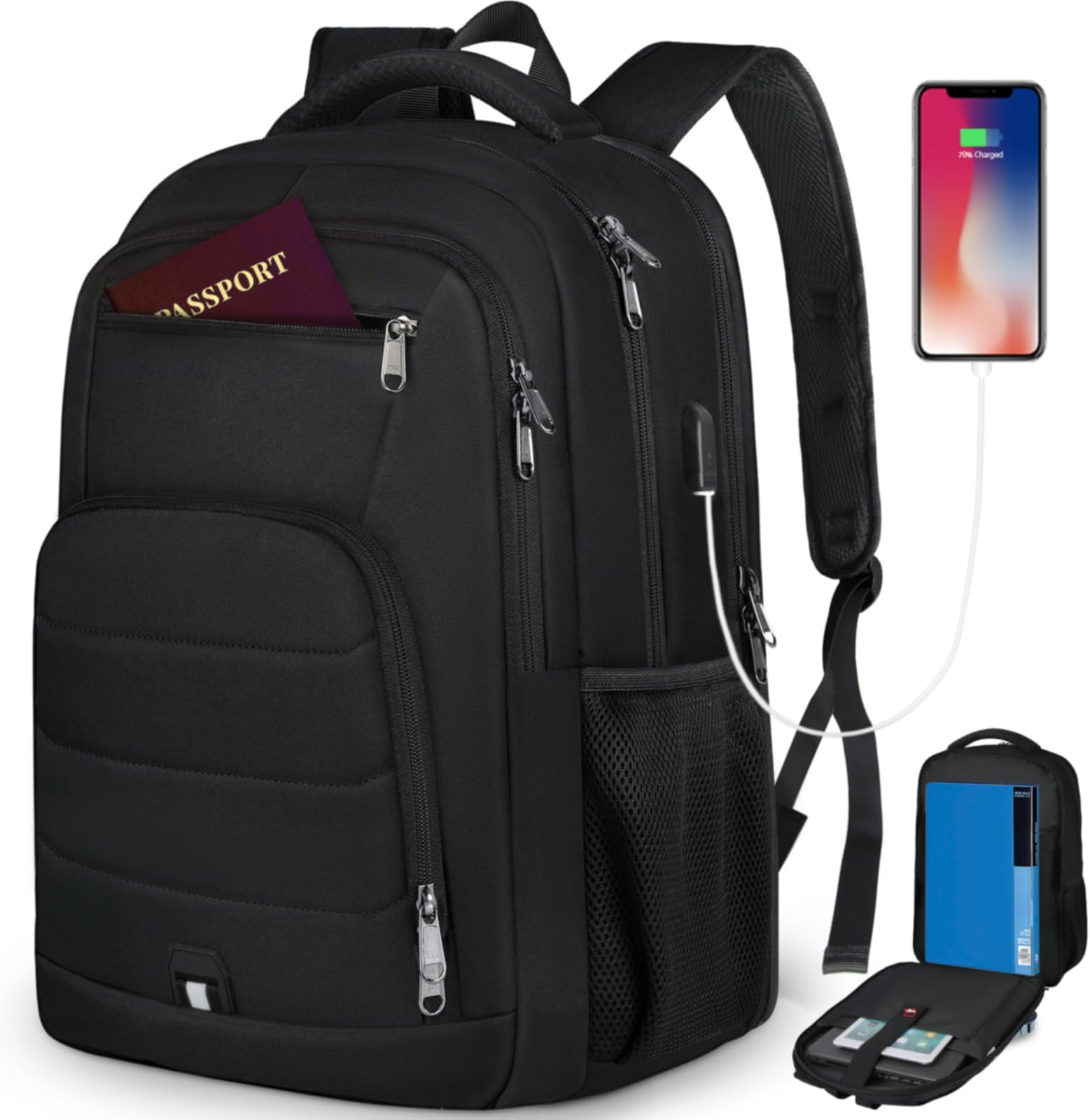 Laptop Backpack 17 Inch Large Travel Backpack for Men Women Waterproof Computer Work Business College Bookbag TSA Friendly Carry on Backpack with USB Port, Black