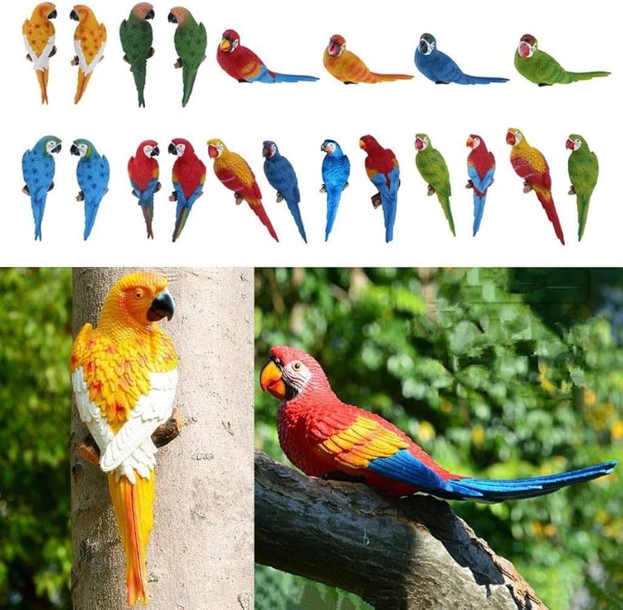 Amazon.co.jp: 3X 模造動物樹脂大型オウム鳥像 & 右 & 横になっ