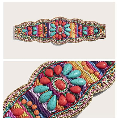 Bohemian Waist Belt Hand Beading for Travel Ethnic Photography Props Stretchy Belt Heavy Duty Colorful Beads, Green2