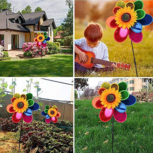 Pinwheels For Yard And Garden Wind Spinners Outdoor Decor Rainbow Windmills Decorations Sunflowers Whirligigs Lawn Ornament Large Colorful Flower Decorative Yard Art Garden Stake (Multicolour) #TOP4