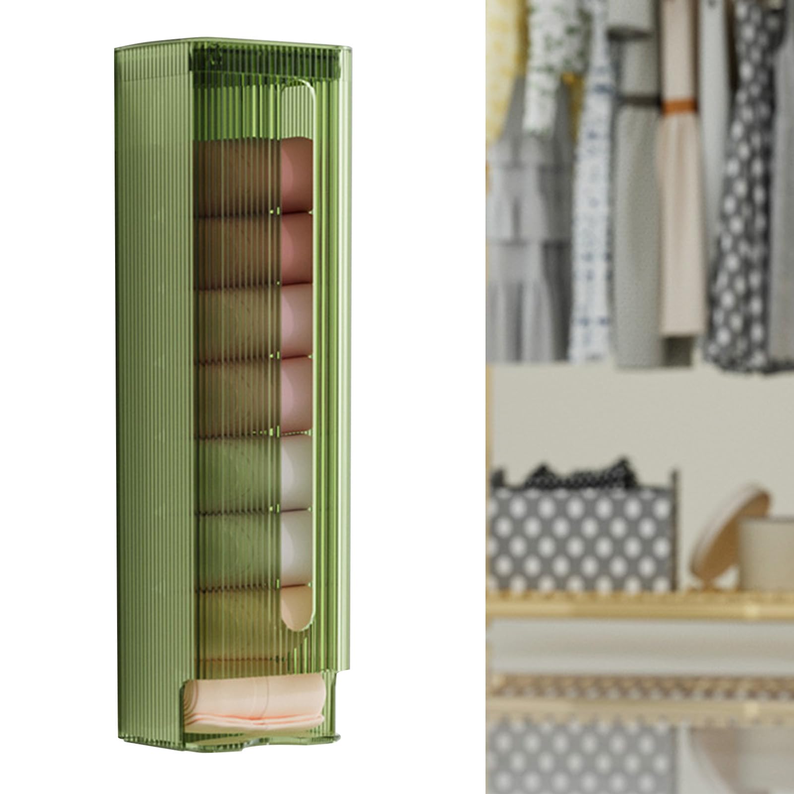 Wall Mounted Underwear Storage Box, Multipurpose Underwear Panties Socks Organizer Self for Bathroom Kitchen Garbage Bag (Transparent Green)