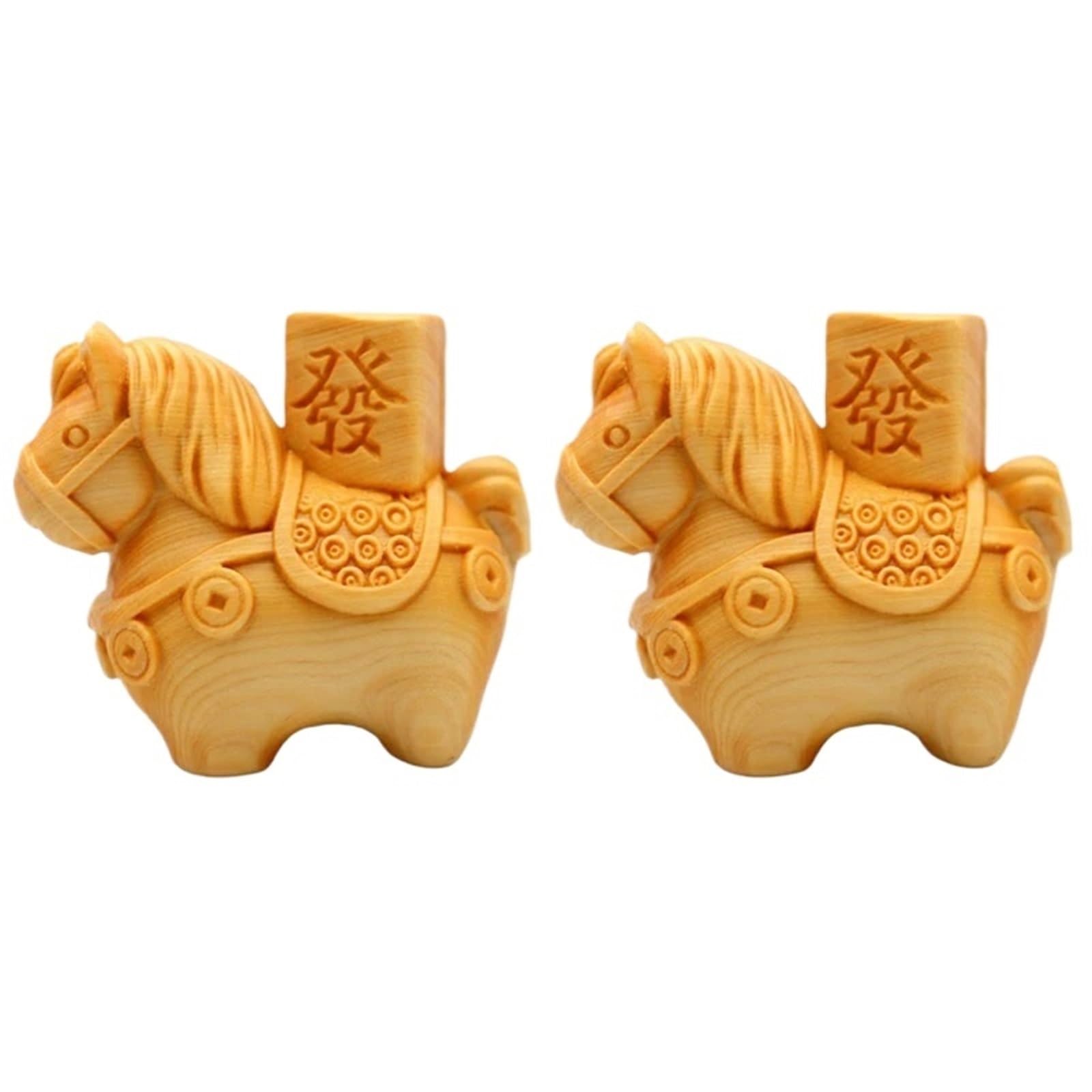 Miunihuooo 2Pcs Mini Wood Carving Horse Figurine Lucky Wealth Sculpture Cute Animal Feng Shui Ornaments Home Office Decor