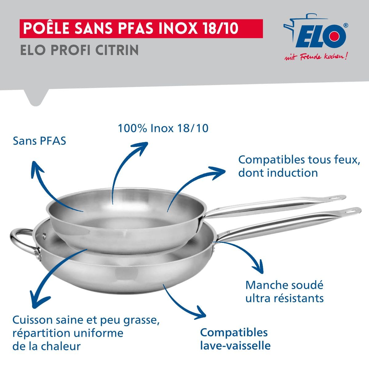 Elo Batterie cuisine 2 poêles 28/32 cm et faitout 20 cm