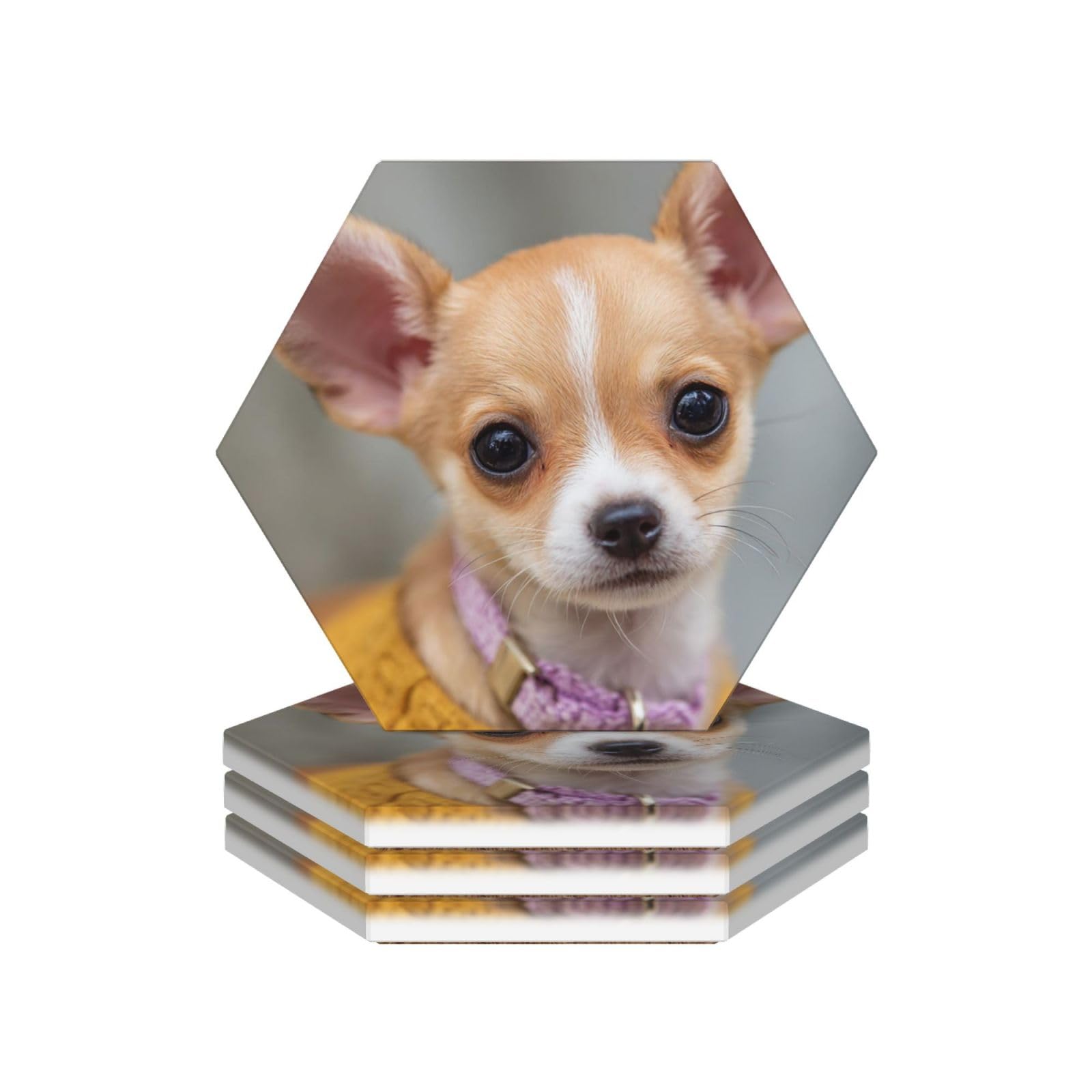 Drink Coasters Set of 4 Coffee Ceramic Coaster Cute chihuahua Coasters for Drinks Coffee Cup Mat Heat Resistant Tabletop Protection Coaster Desk Accessorie Home Decorative