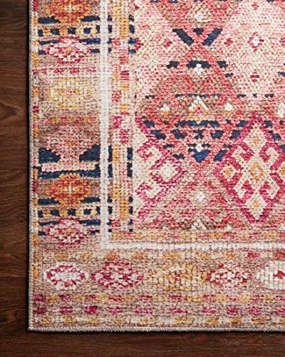 Loloi Layla Collection LAY-15 Magenta/Multi 2'-6" x 7'-6" .13" Thick Runner Rug, Soft, Durable, Vintage Inspired, Distressed, Low Pile, Non-Shedding, Easy Clean, Printed, Living Room Rug